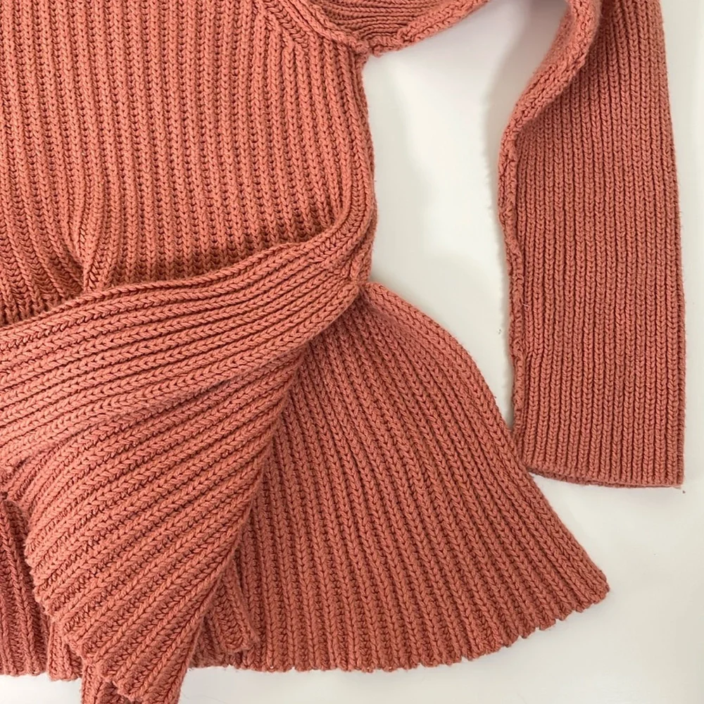 FREE PEOPLE Womens XS Dusty Rose Peplum Cowl Neck Sweater Boho Oversize Feminine